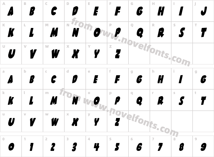 Shablagoo Condensed ItalicCharacter Map