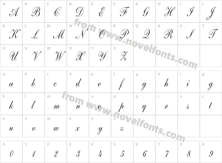 Shelley-AndanteScript CnCharacter Map