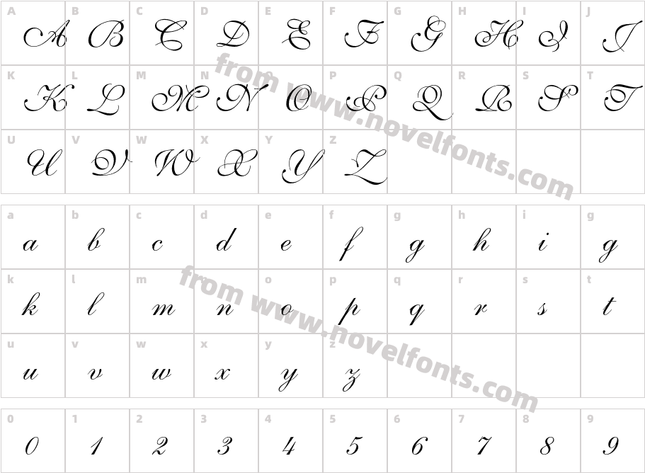 Shelley-VolanteScriptCharacter Map