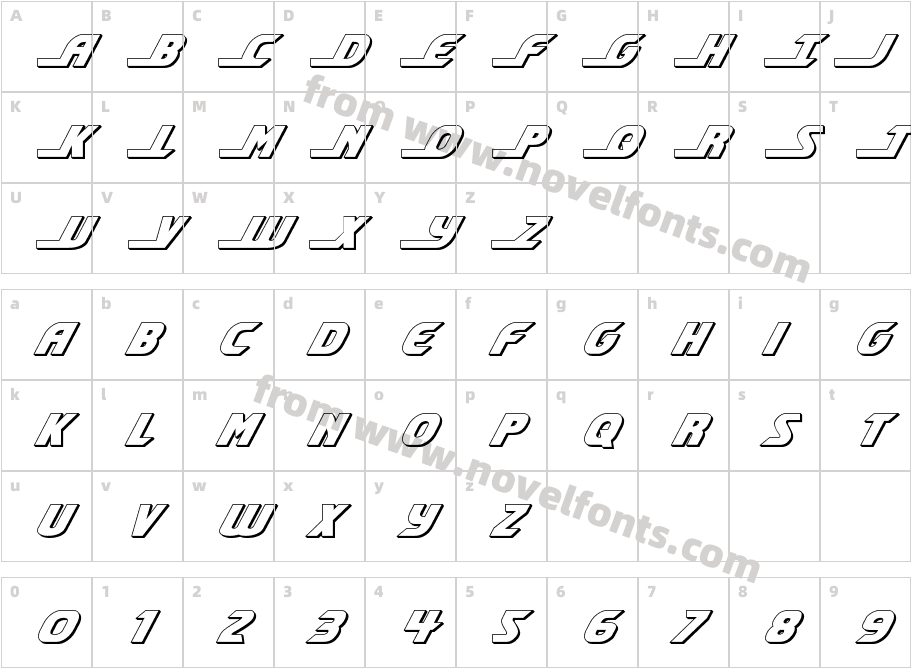 Shining Herald 3D ItalicCharacter Map