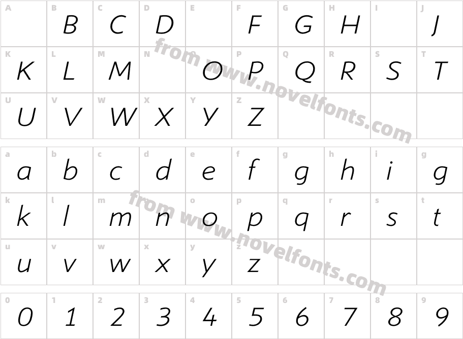 Shinn Light ItalicCharacter Map