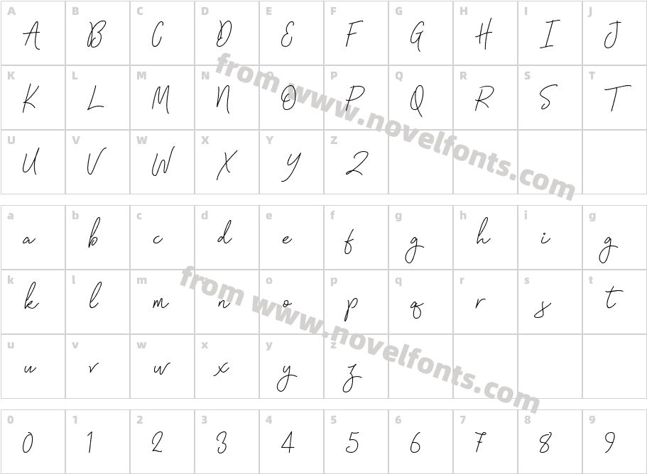 Signatura Monoline Script RegularCharacter Map