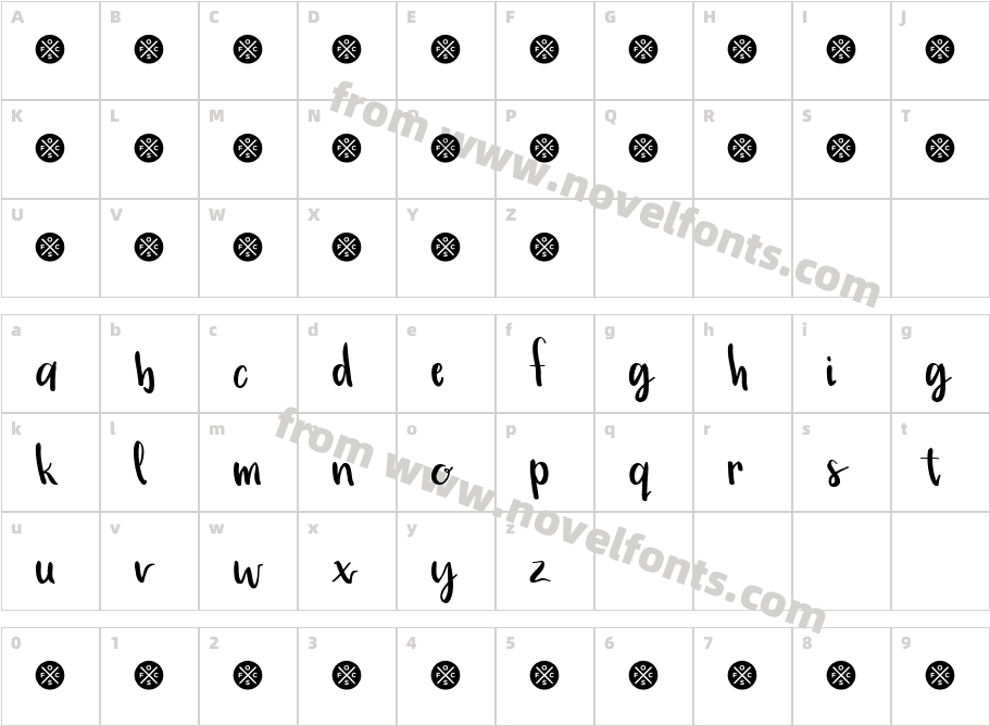 Simple Brush ScriptCharacter Map