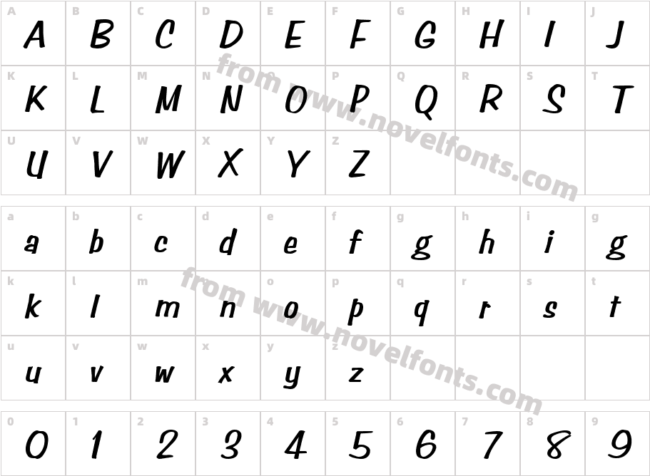 Simpson BoldItalicCharacter Map