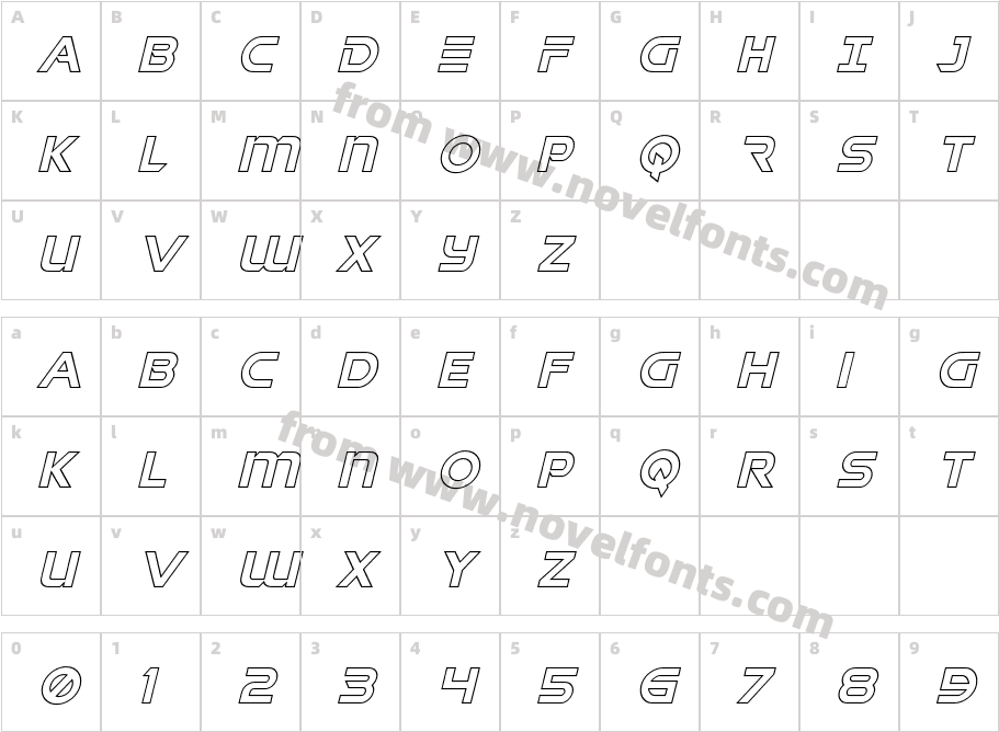 Singapore Sling Outline ItalicCharacter Map