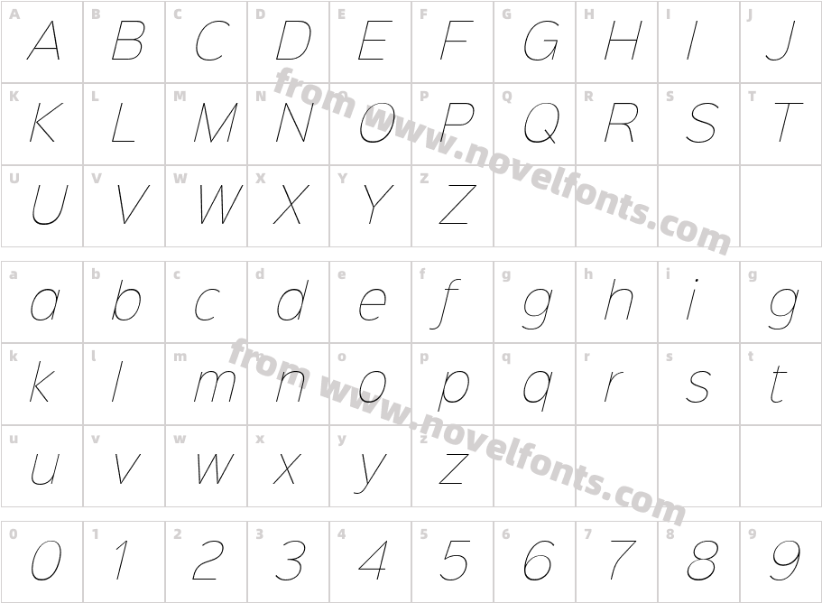 Sinkin Sans 100 Thin ItalicCharacter Map