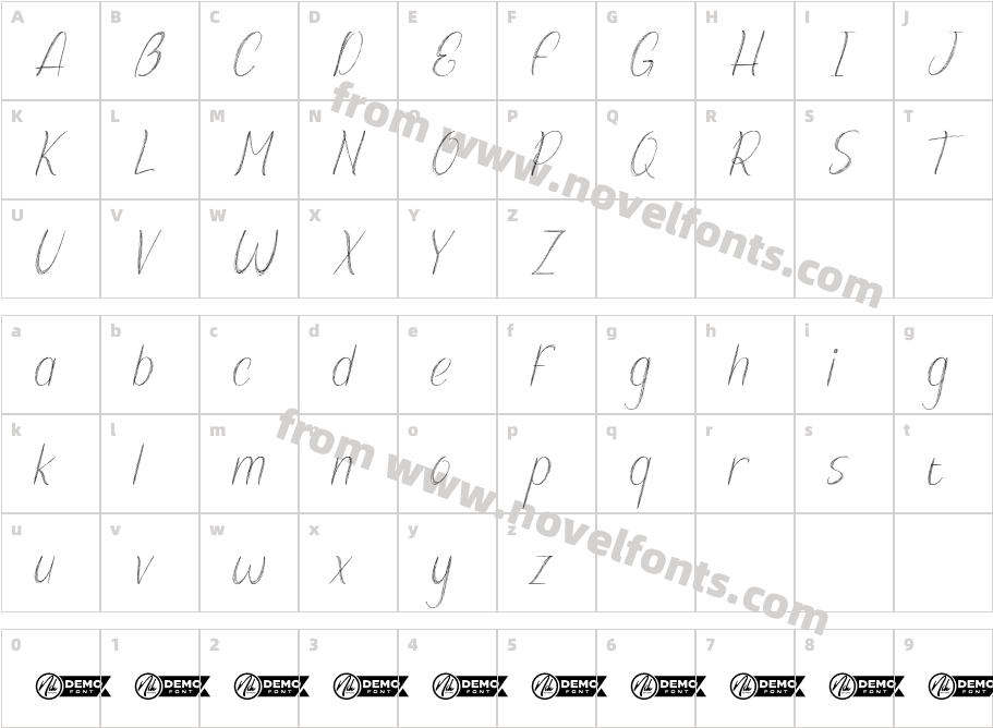 Sketch Pencil Demo ItalicCharacter Map