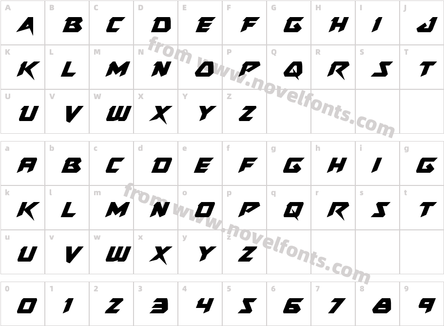 Skirmisher ItalicCharacter Map