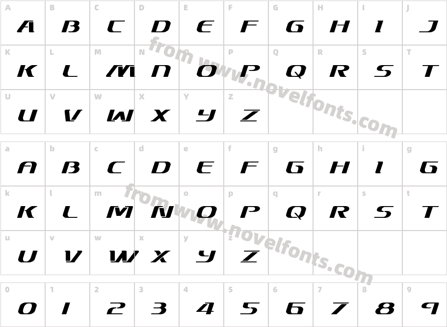 Sky Marshal ItalicCharacter Map