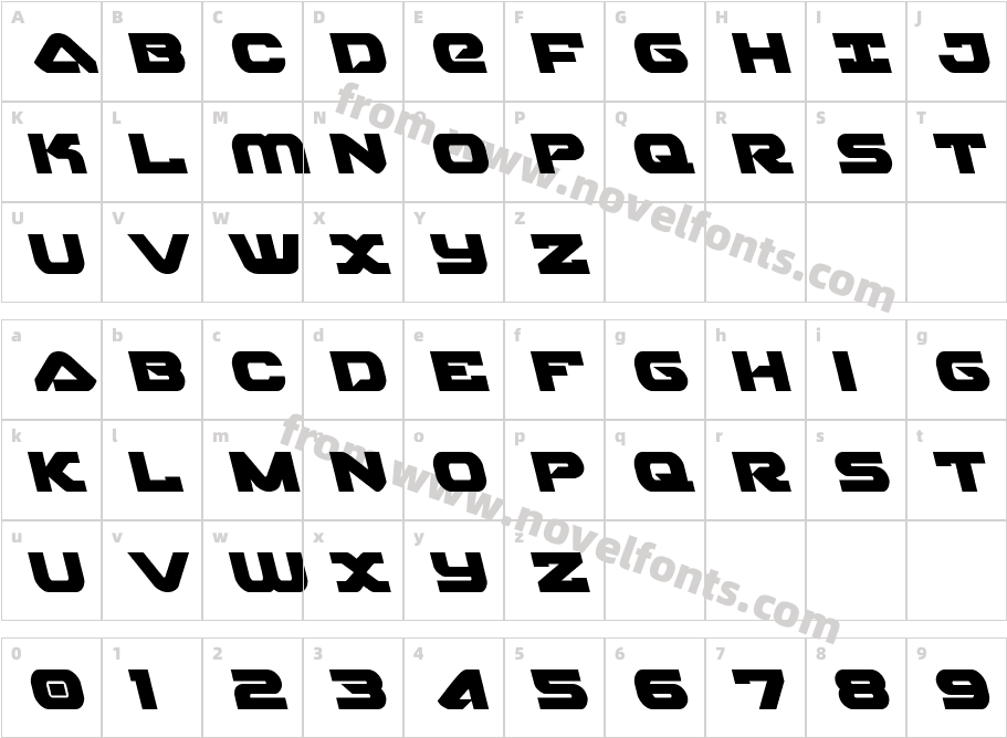 Skyhawk LeftalicCharacter Map