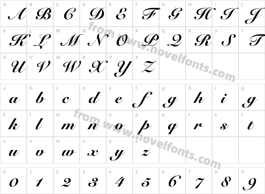 Snell Roundhand Black ScriptCharacter Map