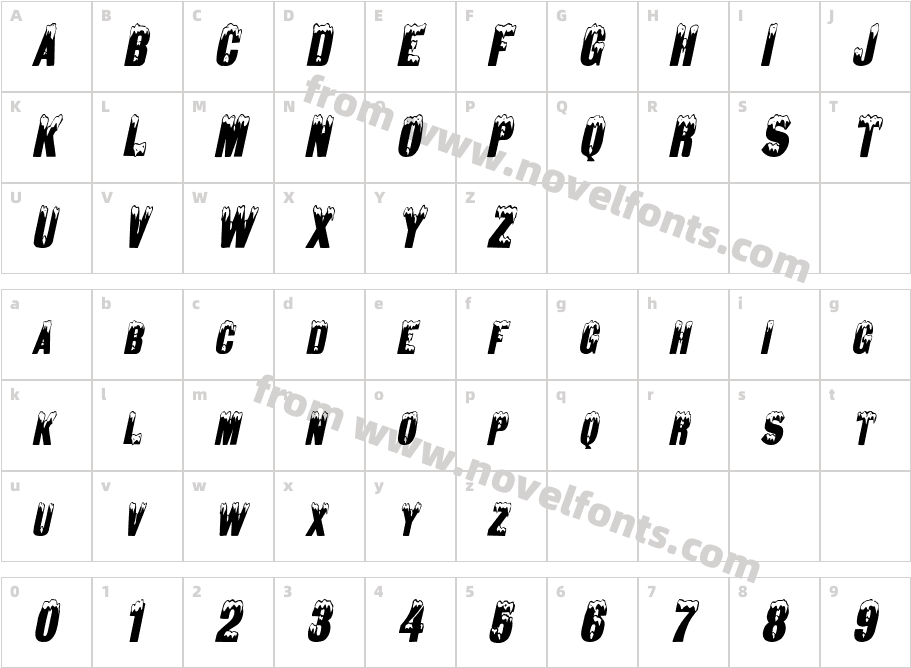 Snow Caps-Condensed ItalicCharacter Map