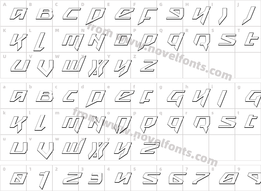 Snubfighter 3D ItalicCharacter Map