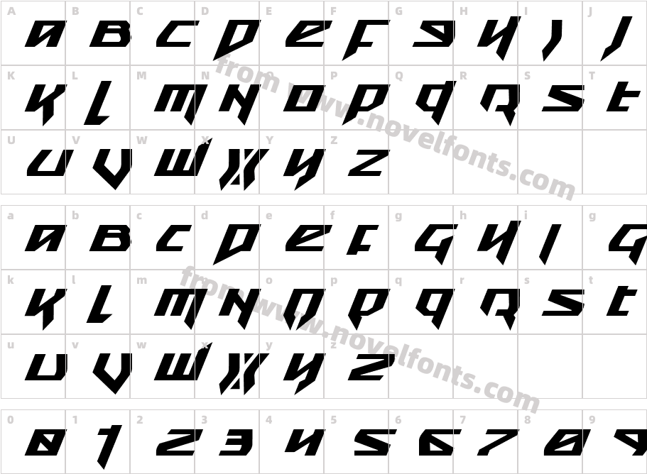 Snubfighter Bold ItalicCharacter Map