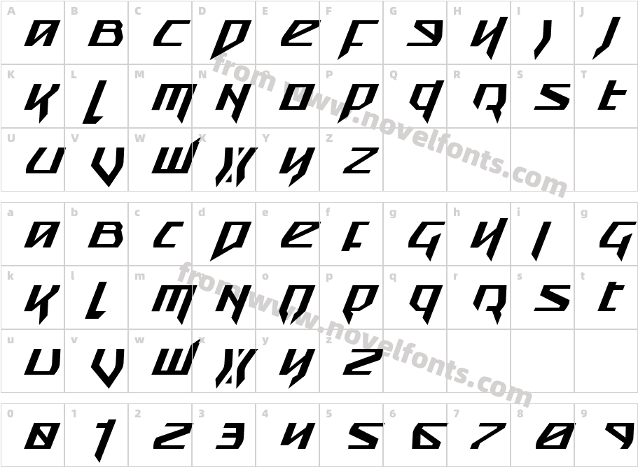 Snubfighter Condensed ItalicCharacter Map