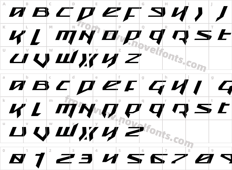 Snubfighter Expanded ItalicCharacter Map