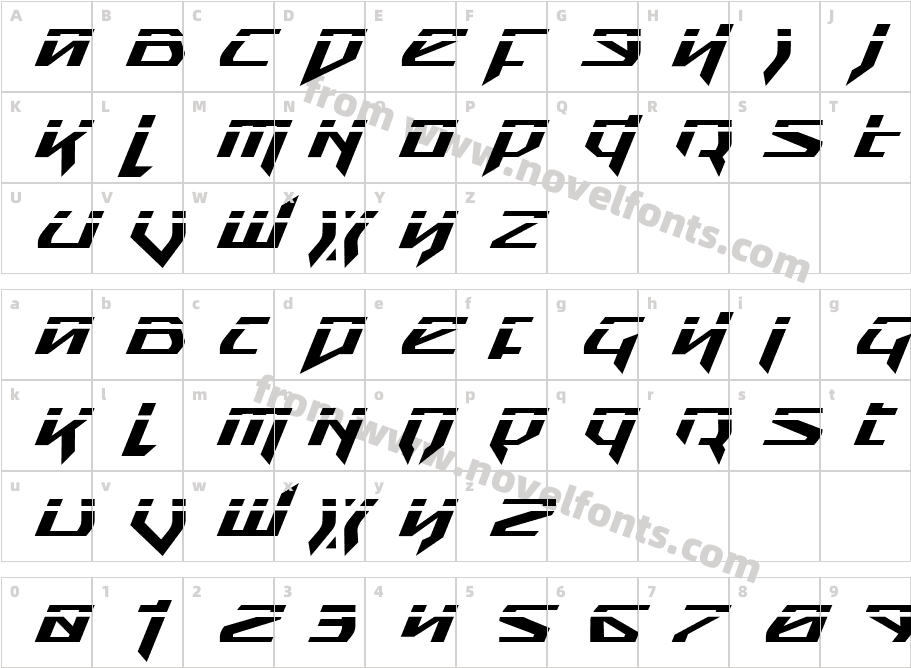 Snubfighter Phaser ItalicCharacter Map