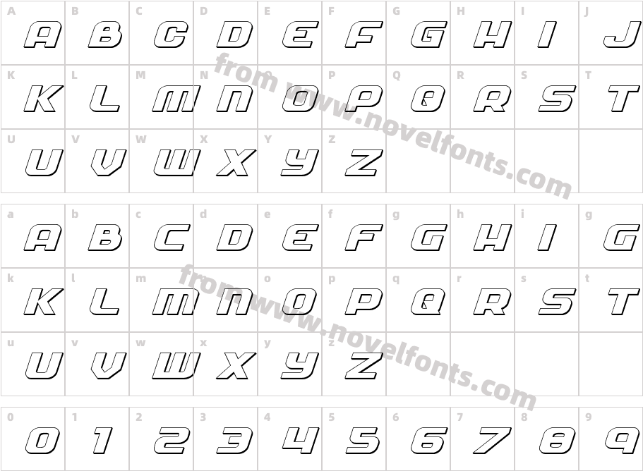 Soldier 3D Expanded ItalicCharacter Map