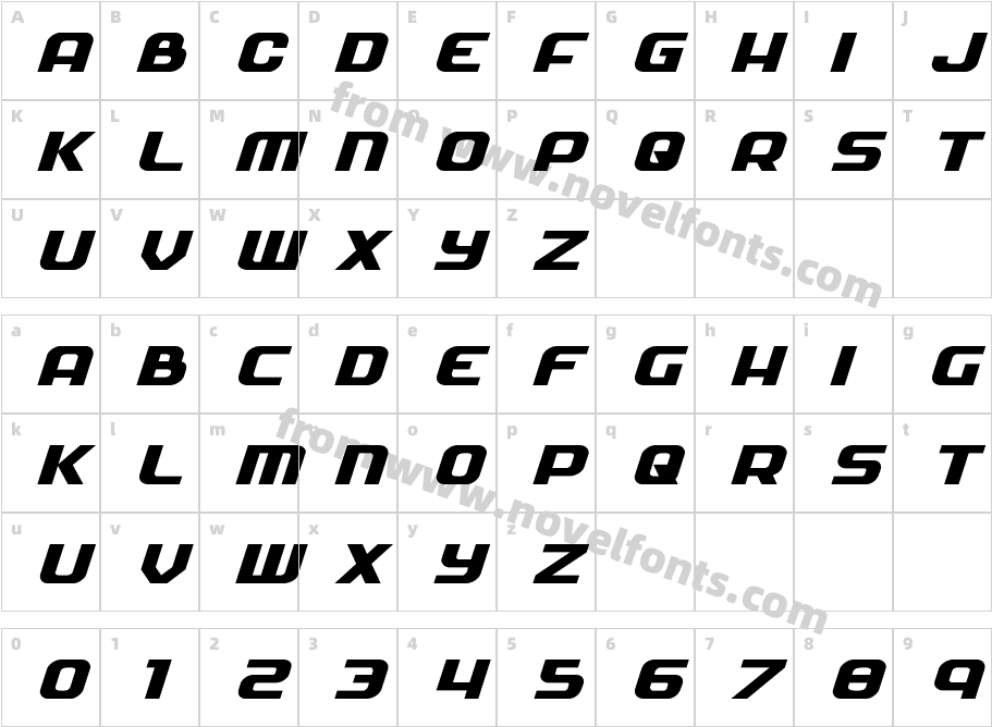 Soldier Expanded ItalicCharacter Map