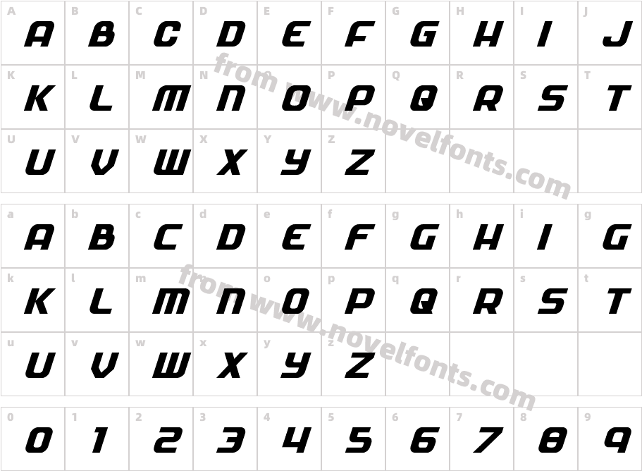 Soldier ItalicCharacter Map