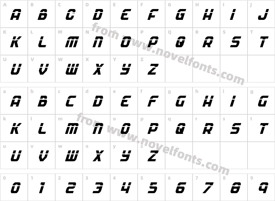 Soldier Laser Condensed ItalicCharacter Map