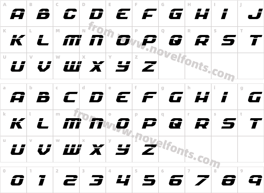 Soldier Laser Expanded ItalicCharacter Map