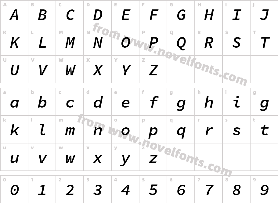 Source Code Pro Semibold ItalicCharacter Map