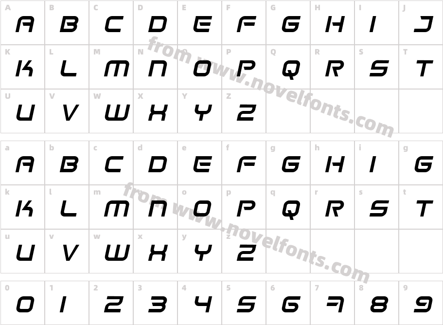 Space Frigate ItalicCharacter Map