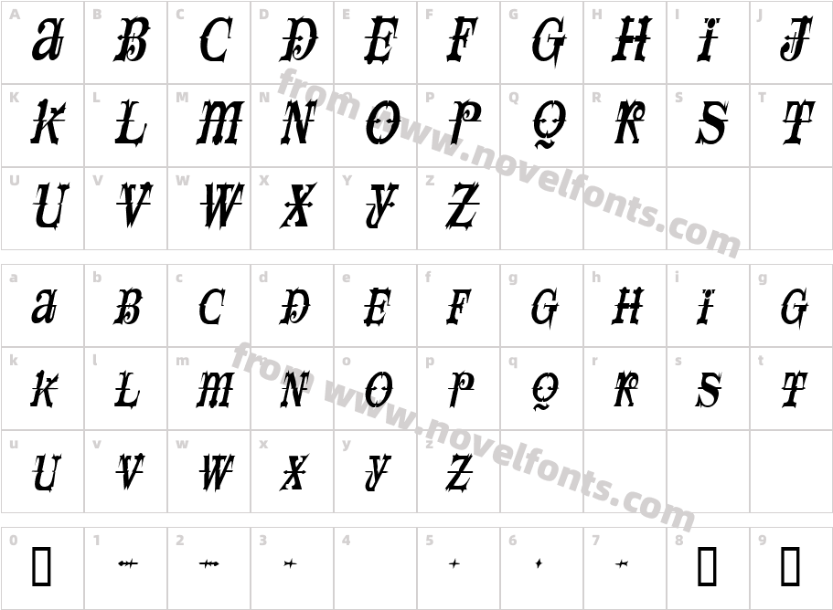 SpaceIveyCondensedItalicSWFTECharacter Map