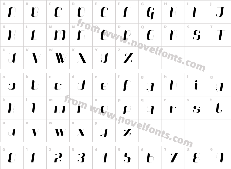 SparkerItalicCharacter Map