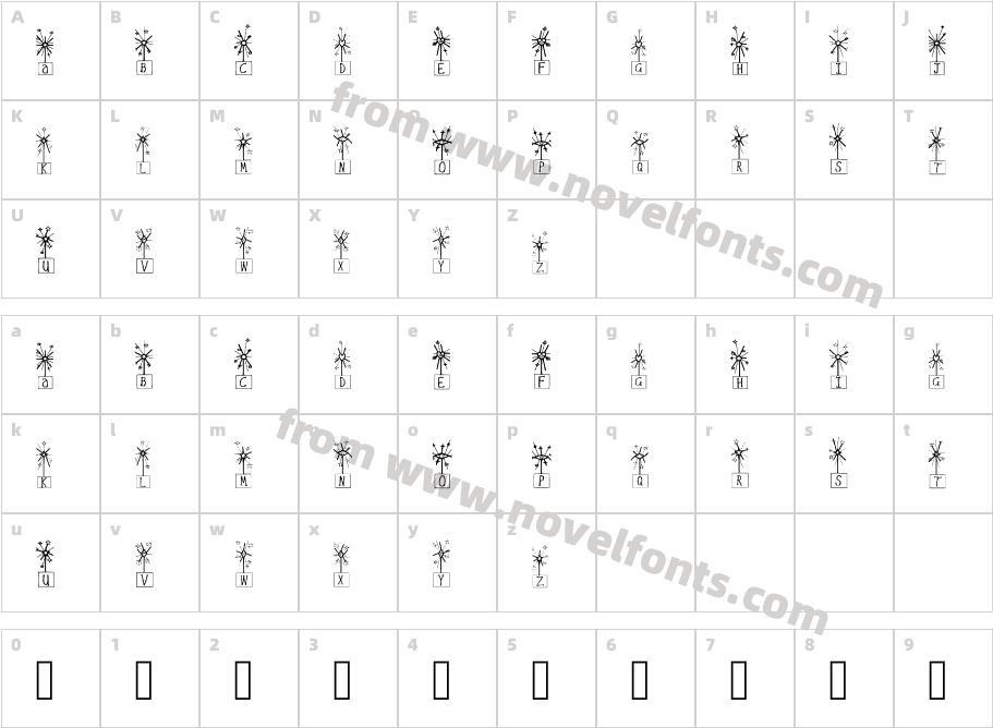 Sparkler Letters RegularCharacter Map