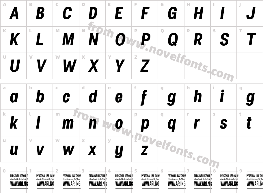 Specify PERSONAL Condensed Bold ItalicCharacter Map