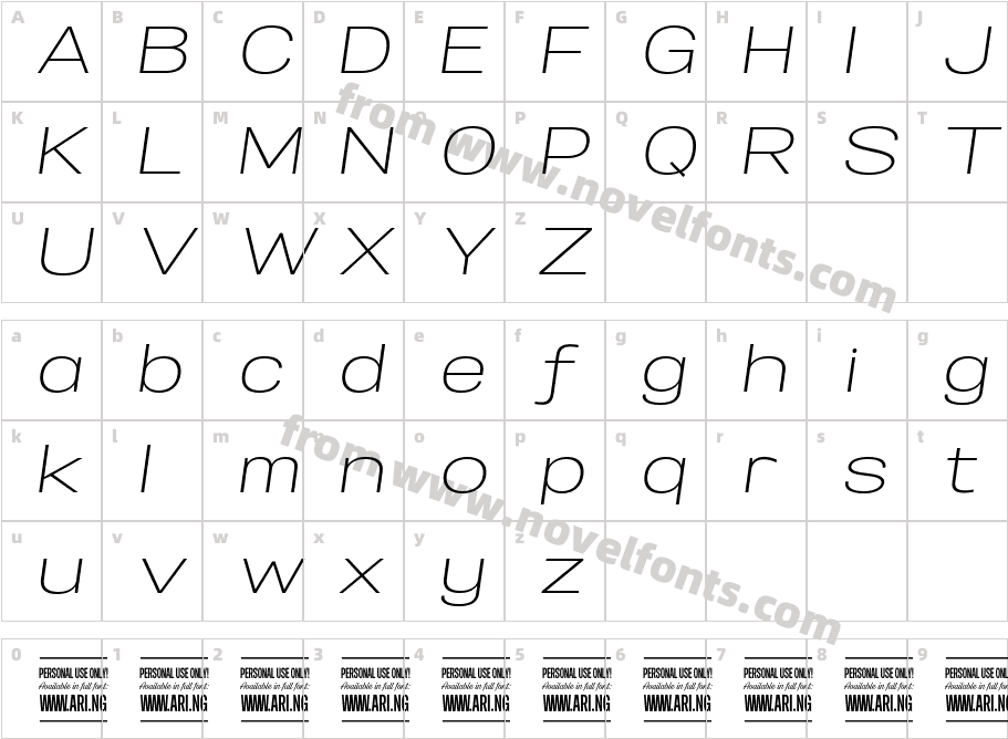 Specify PERSONAL Expanded Light ItalicCharacter Map