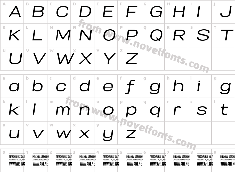 Specify PERSONAL Expanded Medium ItalicCharacter Map