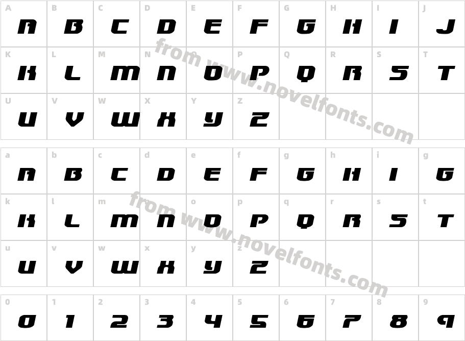 Speedwagon Extra-Expanded ItalicCharacter Map