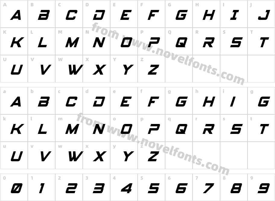 Spy Agency Condensed ItalicCharacter Map