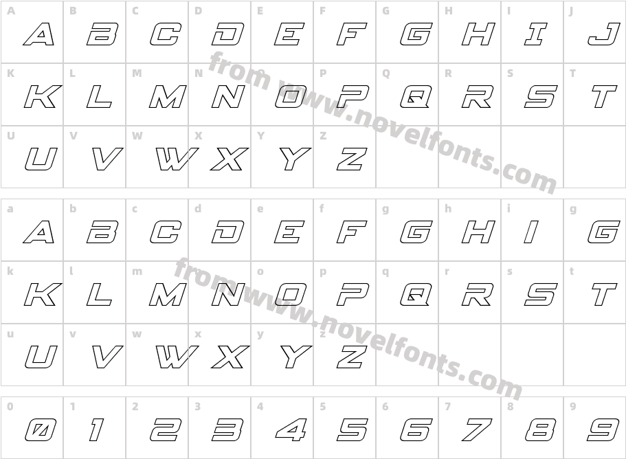 Spy Agency Outline ItalicCharacter Map