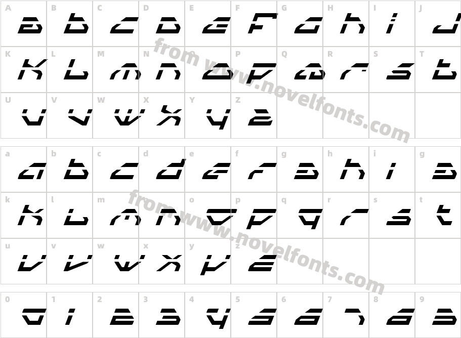 Spylord Laser ItalicCharacter Map