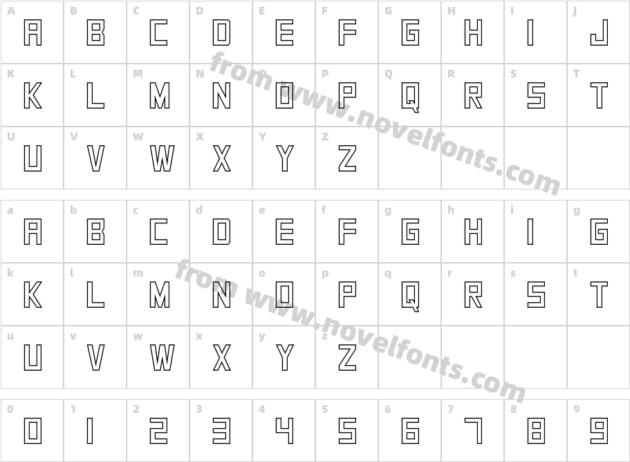 SquareFont OutlineCharacter Map