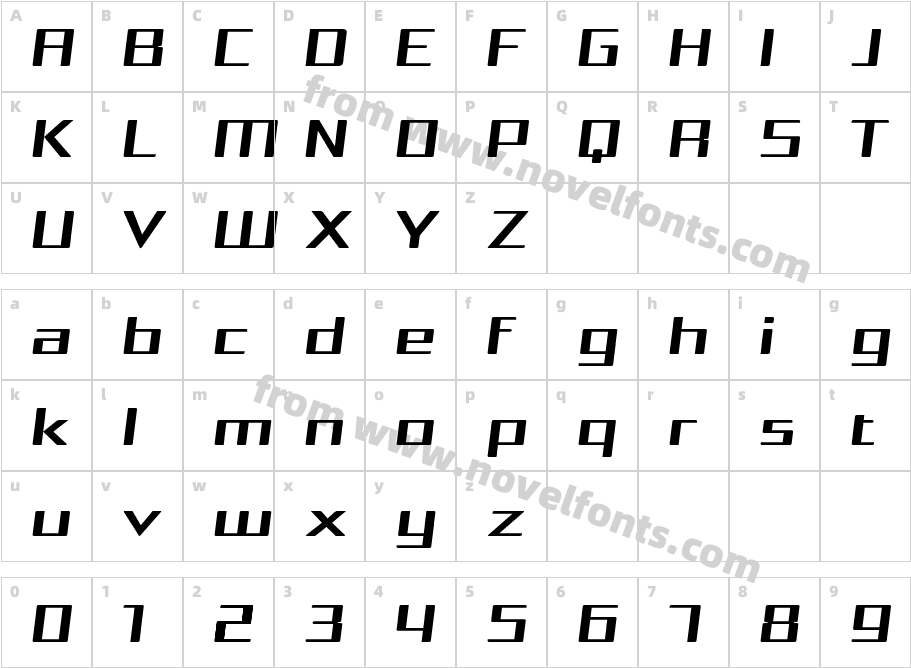 Squarea Expanded ObliqueCharacter Map