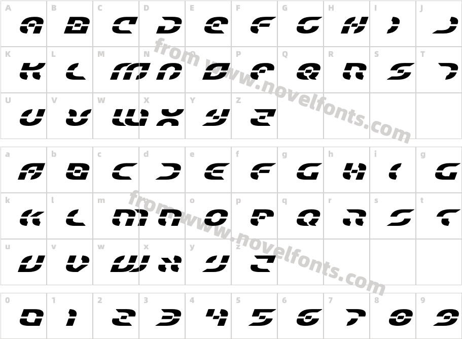 Starfighter Bold Expanded ItalCharacter Map