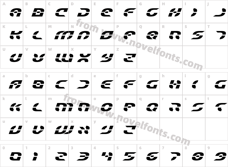 Starfighter Bold Expanded ItalCharacter Map