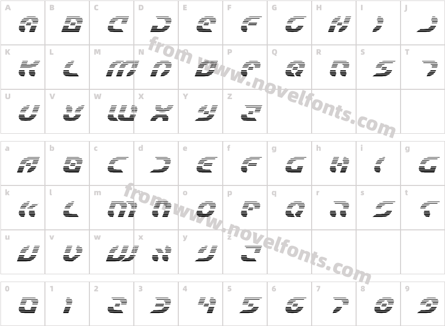 Starfighter Bold Gradient ItalCharacter Map