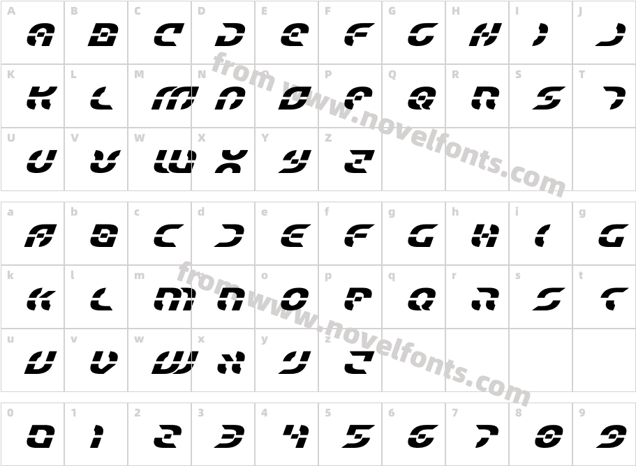 Starfighter Bold ItalicCharacter Map