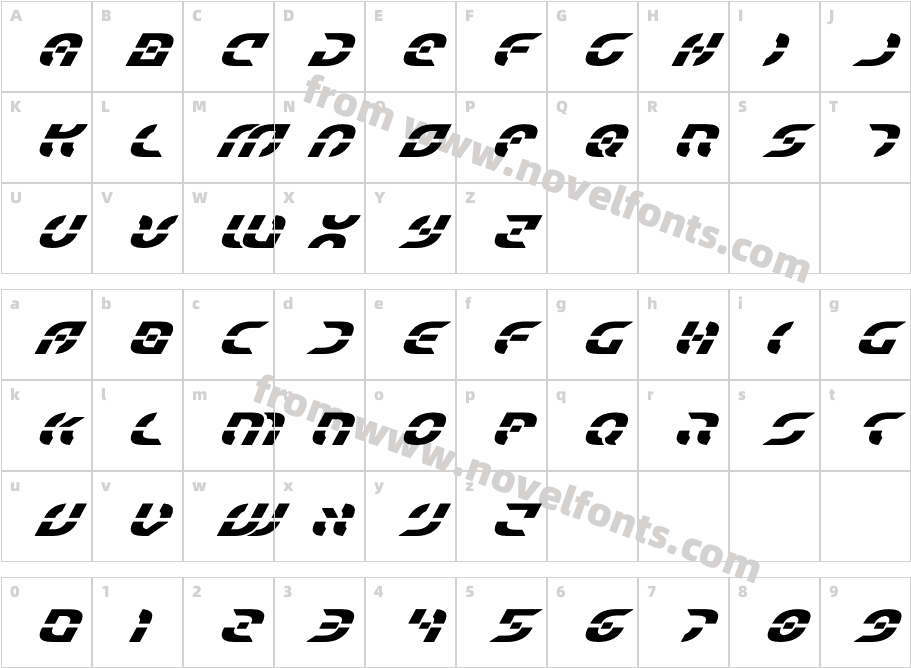 Starfighter Bold Super-ItalicCharacter Map