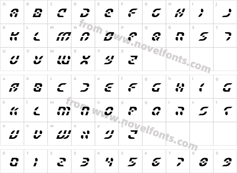 Starfighter Condensed ItalicCharacter Map