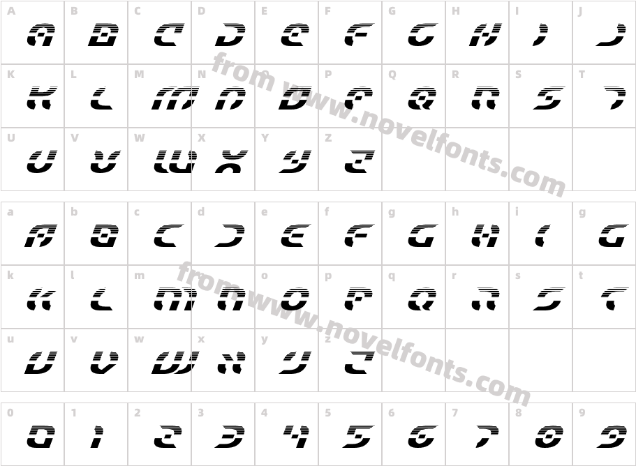 Starfighter Halftone ItalicCharacter Map