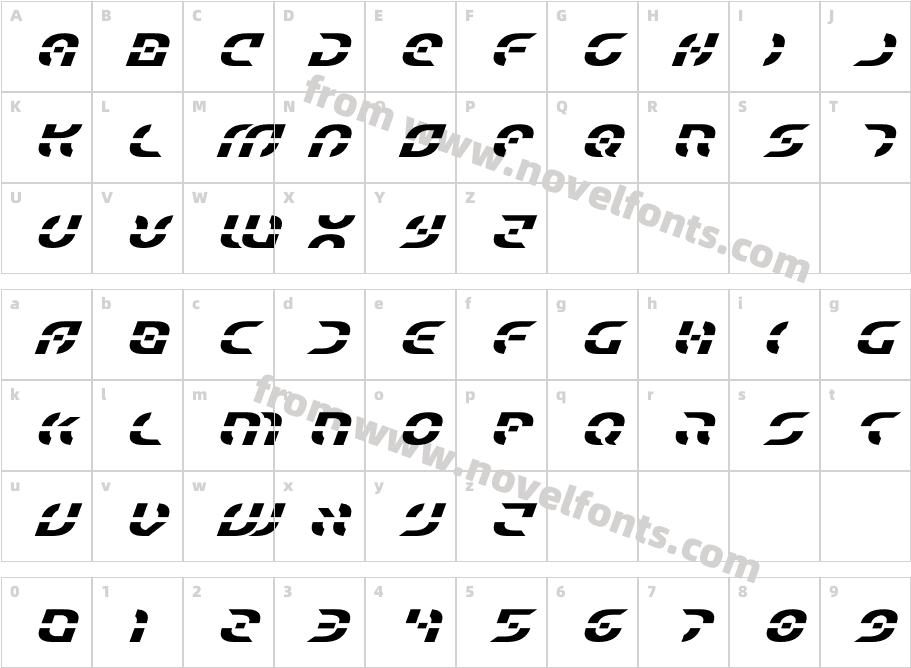 Starfighter ItalicCharacter Map