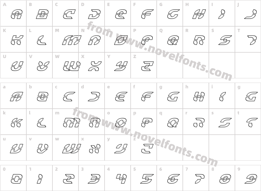 Starfighter Outline ItalicCharacter Map