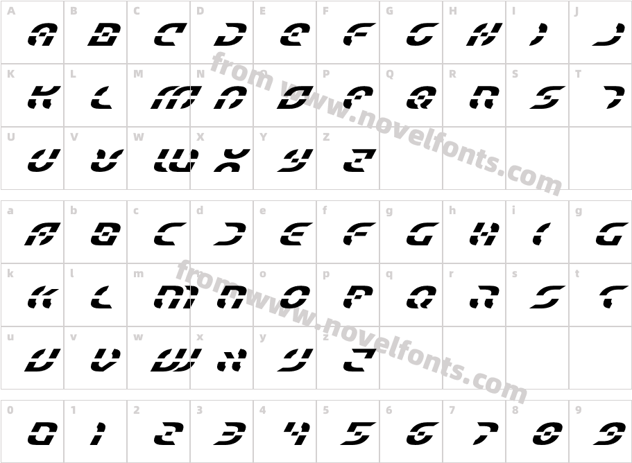 Starfighter Super-ItalicCharacter Map